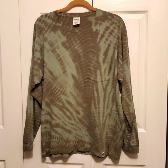 Pink tie dye green long sleeve shirt, large - Picture 1 of 4